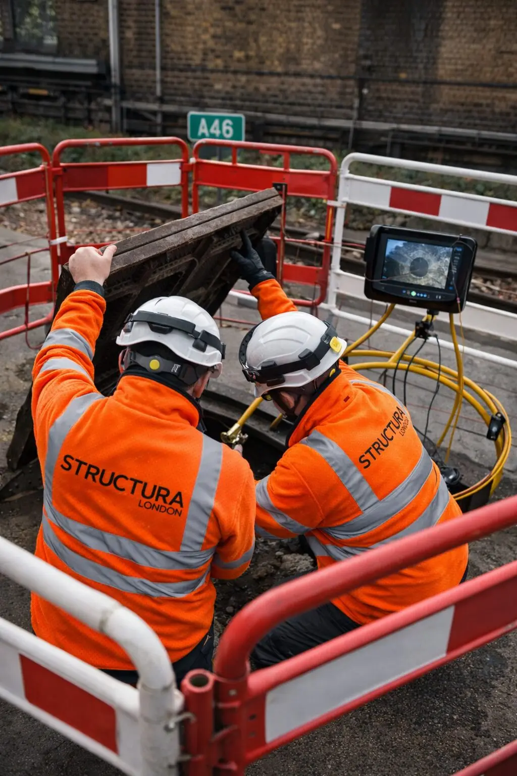 Structura team surveying a duct chamber on a live site