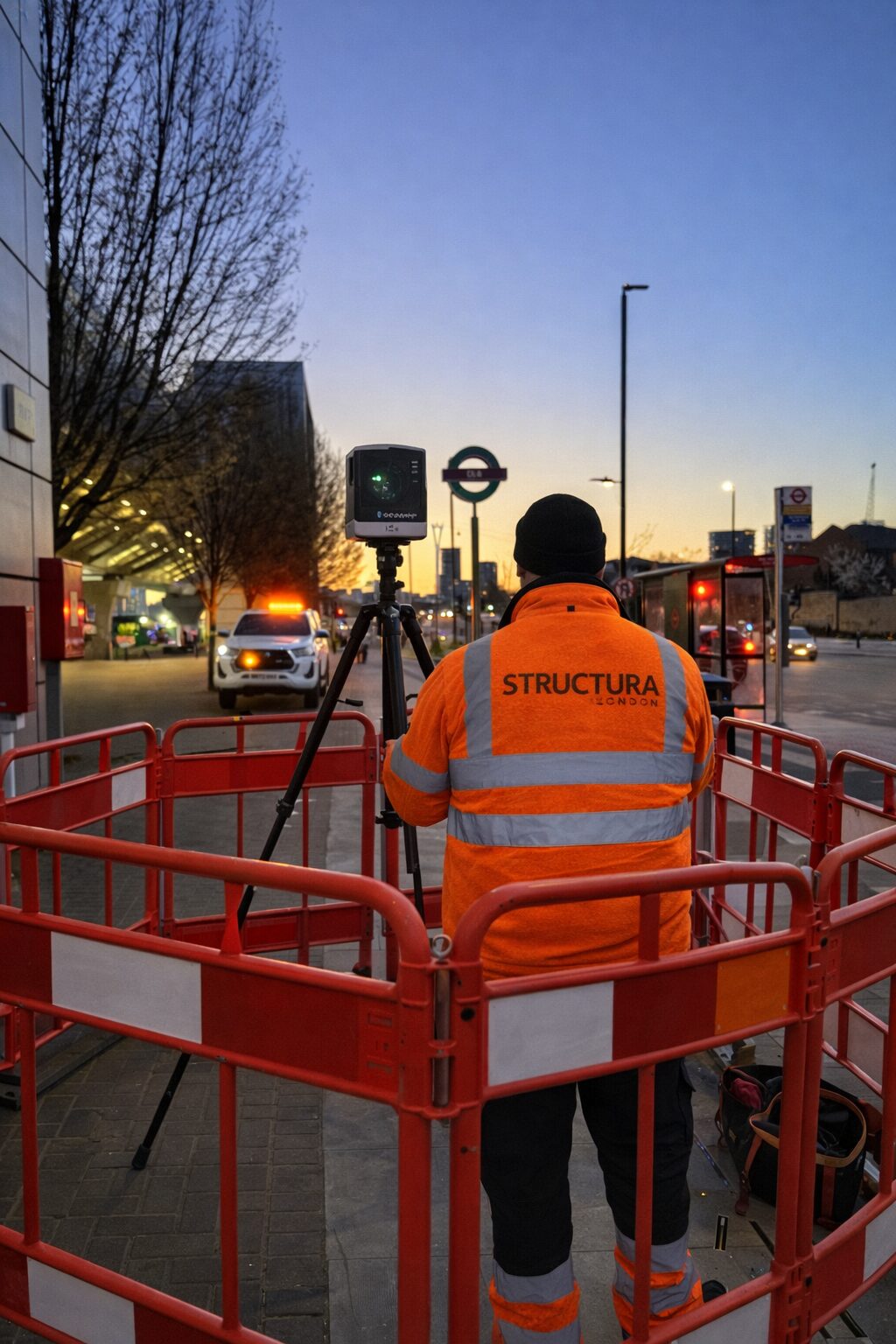 Structura team conducting a digital Matterport scan on a London Underground platform